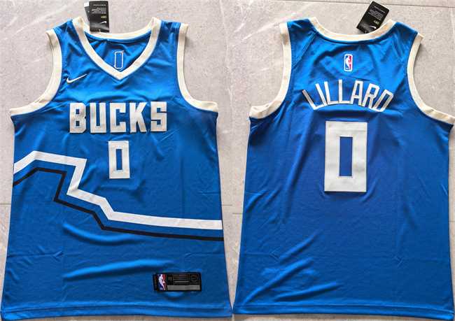 Men%27s Milwaukee Bucks #0 Damian Lillard Royal 2024 City Edition Stitched Basketball Jersey->minnesota timberwolves->NBA Jersey